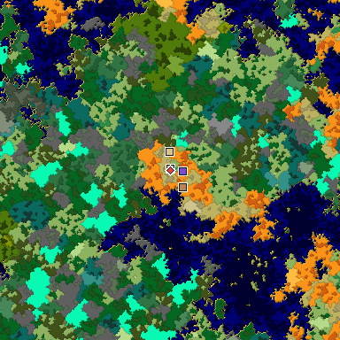 Predicted biome map of Java 1.16 seed -4819252415586883383 around estimated spawn