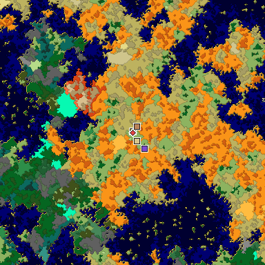 Predicted biome map of Java 1.16 seed -6743860088232164196 around estimated spawn