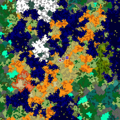 Predicted biome map of Java 1.16 seed 618186692256134827 around estimated spawn