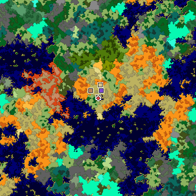 Predicted biome map of Java 1.16 seed -1766173775348708343 around estimated spawn