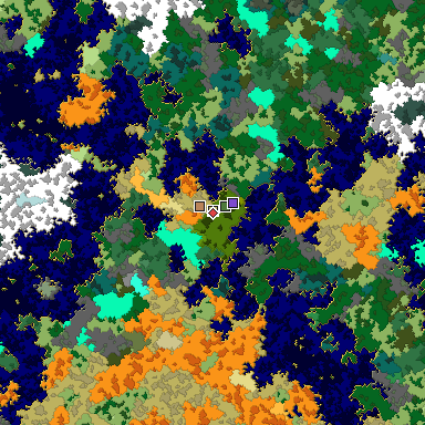 Predicted biome map of Java 1.16 seed 1334327456957974802 around estimated spawn