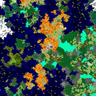 Predicted biome map of Java 1.16 seed 6551016264901954121 around estimated spawn