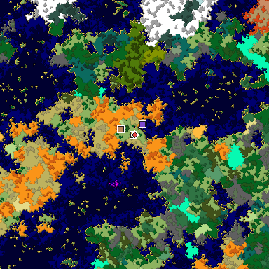 Predicted biome map of Java 1.16 seed 964385996472044697 around estimated spawn