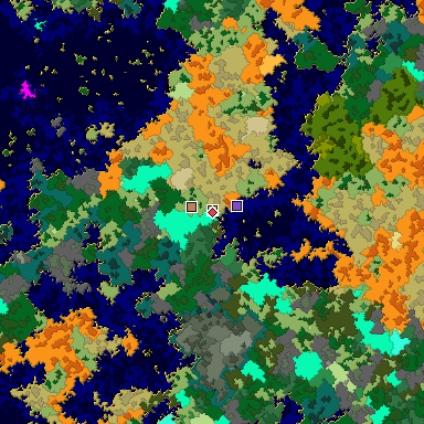 Predicted biome map of Java 1.16 seed 6089556164927119910 around estimated spawn