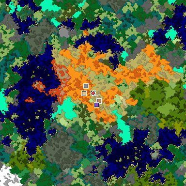 Predicted biome map of Java 1.16 seed 7548269669125307005 around estimated spawn