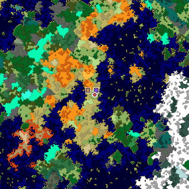 Predicted biome map of Java 1.16 seed -5572267715759959976 around estimated spawn