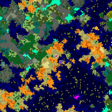 Predicted biome map of Java 1.16 seed -5211636085675974648 around estimated spawn