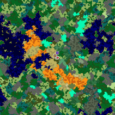 Predicted biome map of Java 1.16 seed 7015054641399588959 around estimated spawn