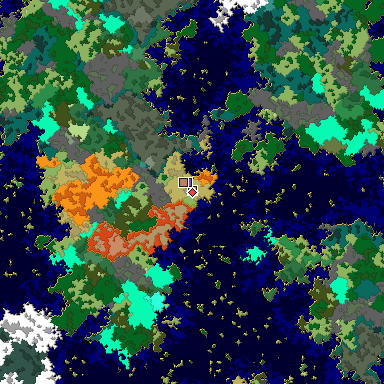 Predicted biome map of Java 1.16 seed -6050853233874295161 around estimated spawn