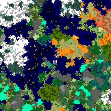 Predicted biome map of Java 1.16 seed -7252261131874081674 around estimated spawn