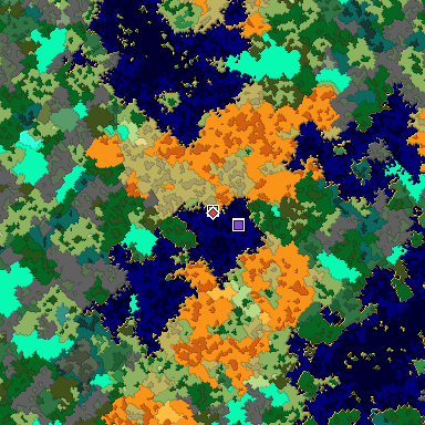 Predicted biome map of Java 1.16 seed 3772120174783369680 around estimated spawn