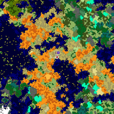 Predicted biome map of Java 1.16 seed 2871814406315685847 around estimated spawn