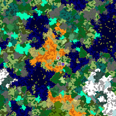 Predicted biome map of Java 1.16 seed 2983848596909466861 around estimated spawn
