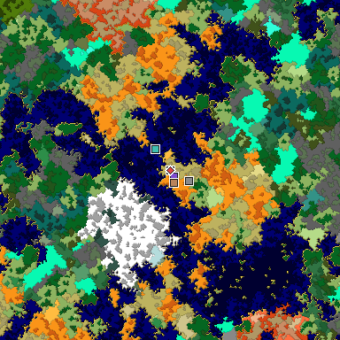 Predicted biome map of Java 1.16 seed 654636022178650150 around estimated spawn