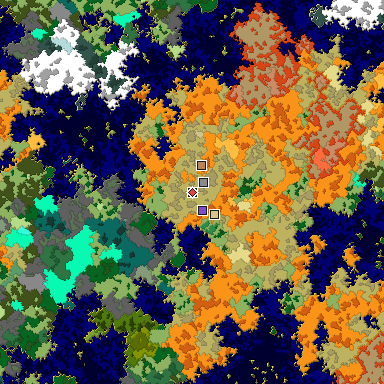 Predicted biome map of Java 1.16 seed 1927339905311080914 around estimated spawn