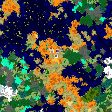 Predicted biome map of Java 1.16 seed -4010028256949065352 around estimated spawn