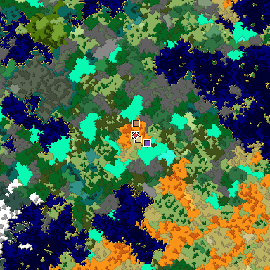 Predicted biome map of Java 1.16 seed -3137800683075142574 around estimated spawn
