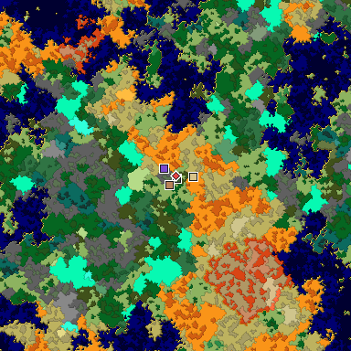 Predicted biome map of Java 1.16 seed -2107562111878308837 around estimated spawn