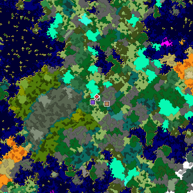 Predicted biome map of Java 1.16 seed 8652469129243741616 around estimated spawn