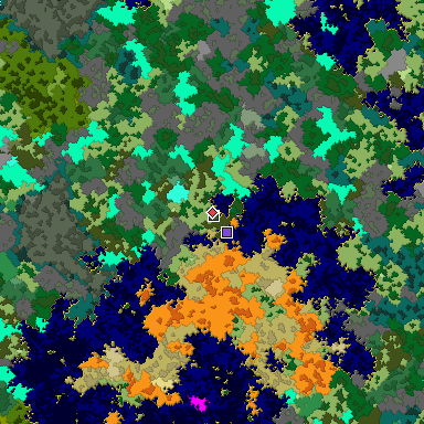 Predicted biome map of Java 1.16 seed 8797985567042628753 around estimated spawn