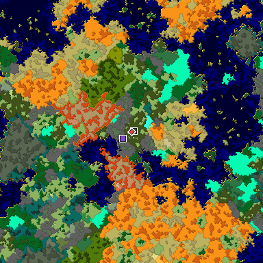 Predicted biome map of Java 1.16 seed -2320548372843886513 around estimated spawn