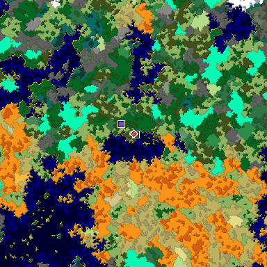 Predicted biome map of Java 1.16 seed -5124783871019292322 around estimated spawn