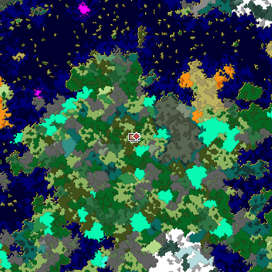 Predicted biome map of Java 1.16 seed 635675081479885085 around estimated spawn