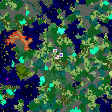 Predicted biome map of Java 1.16 seed -6136213985400001818 around estimated spawn