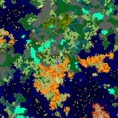 Predicted biome map of Java 1.16 seed 4681000765962923331 around estimated spawn