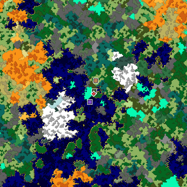 Predicted biome map of Java 1.16 seed -8068362277319972308 around estimated spawn