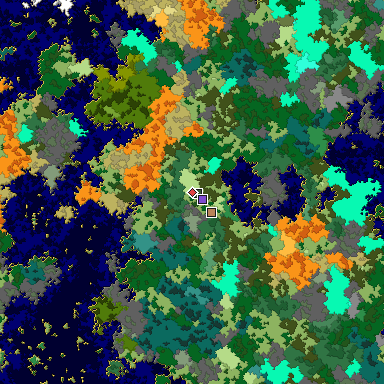 Predicted biome map of Java 1.16 seed -2119710974961360285 around estimated spawn