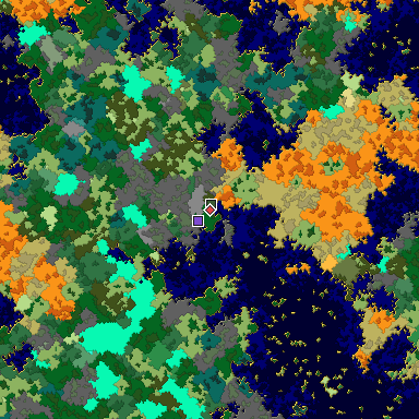 Predicted biome map of Java 1.16 seed -5606506400453088074 around estimated spawn