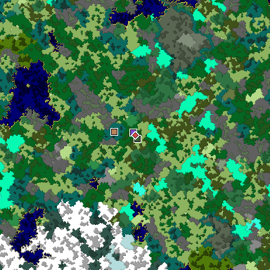 Predicted biome map of Java 1.16 seed 8166179997449123919 around estimated spawn
