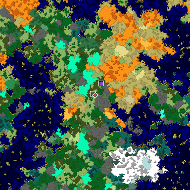 Predicted biome map of Java 1.16 seed 8744194042748770377 around estimated spawn