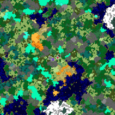 Predicted biome map of Java 1.16 seed -8042222857844187953 around estimated spawn