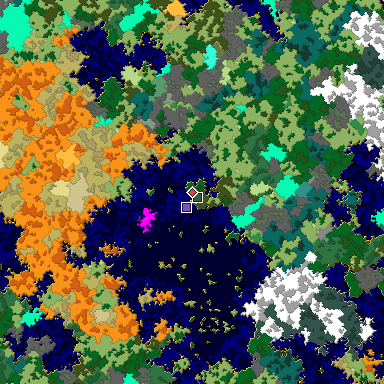 Predicted biome map of Java 1.16 seed 5869390426540516742 around estimated spawn