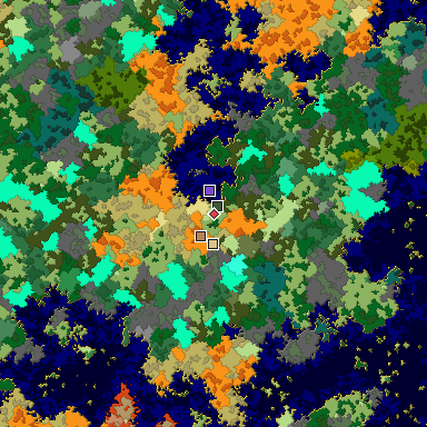 Predicted biome map of Java 1.16 seed 1104435242233566481 around estimated spawn