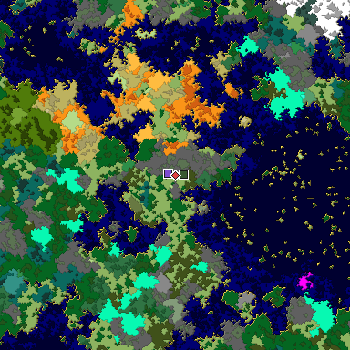 Predicted biome map of Java 1.16 seed -52026326247819325 around estimated spawn