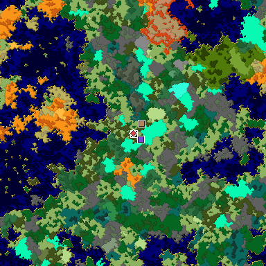 Predicted biome map of Java 1.16 seed -7627464374710876134 around estimated spawn