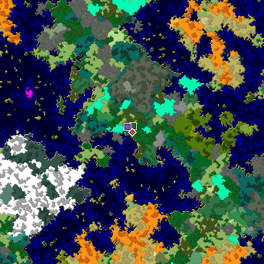 Predicted biome map of Java 1.16 seed -5467684424339173440 around estimated spawn