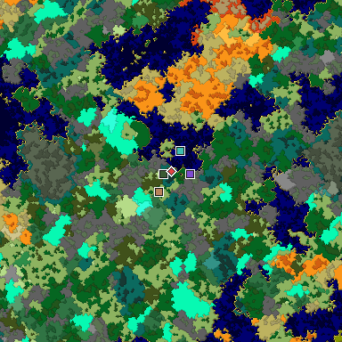Predicted biome map of Java 1.16 seed -916604920819176707 around estimated spawn