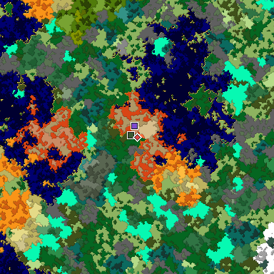 Predicted biome map of Java 1.16 seed -6982245367002833462 around estimated spawn