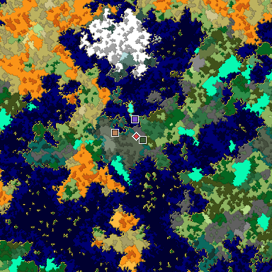 Predicted biome map of Java 1.16 seed 1558465820650940761 around estimated spawn