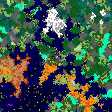 Predicted biome map of Java 1.16 seed 515923430787393333 around estimated spawn
