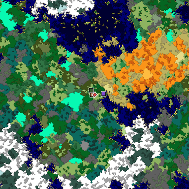 Predicted biome map of Java 1.16 seed 75697180073164711 around estimated spawn