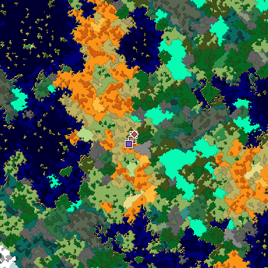 Predicted biome map of Java 1.16 seed 256779891981999999 around estimated spawn