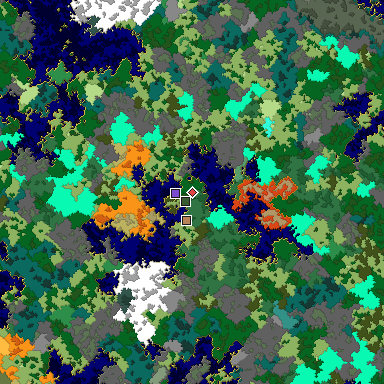 Predicted biome map of Java 1.16 seed -5815834270247160404 around estimated spawn