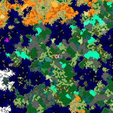 Predicted biome map of Java 1.16 seed -5903028489287226139 around estimated spawn