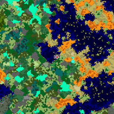 Predicted biome map of Java 1.16 seed -7469099627215517088 around estimated spawn