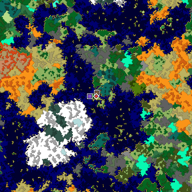 Predicted biome map of Java 1.16 seed 3874753136289786118 around estimated spawn